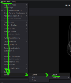 dans davinci resolve aller dans Workspace puis Scripts puis Comp puis prism